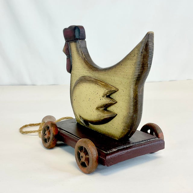 1980s Wooden Farmhouse Rustic Pull Toy Chicken, Decorative Object ...