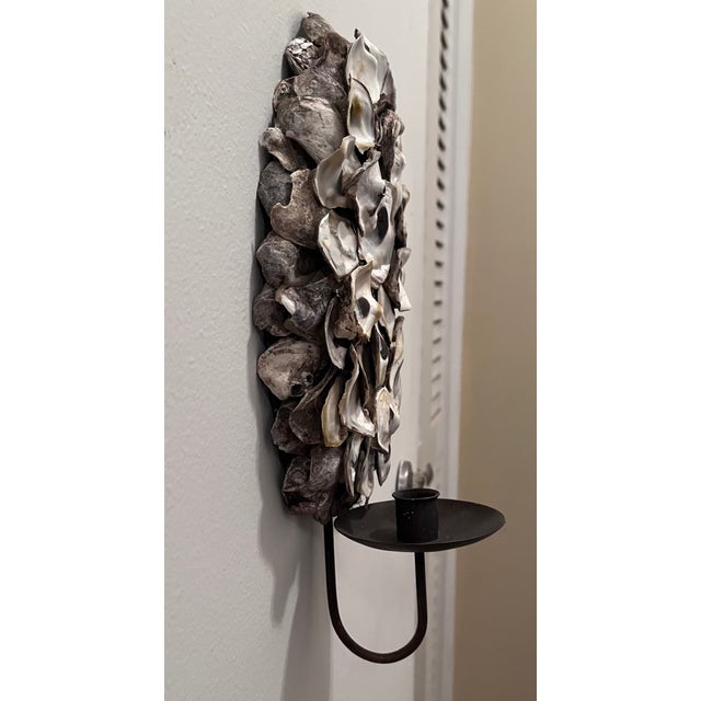 2000 - 2009 Oyster Shell & Wrought Iron Candle Sconces-a Pair For Sale - Image 5 of 8