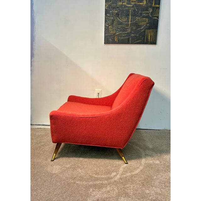 Red Vintage MCM Lounge Chair With Splay Legs For Sale - Image 8 of 8