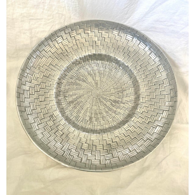 2010s Large Silver Basketweave Decorative Bowl For Sale - Image 5 of 5