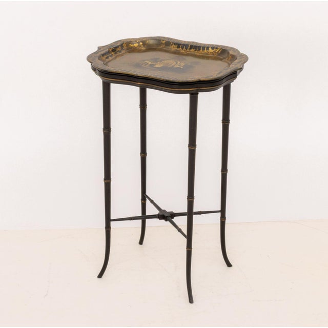 Victorian Papier Mache Tray Top Faux Bamboo Table For Sale In New York - Image 6 of 9