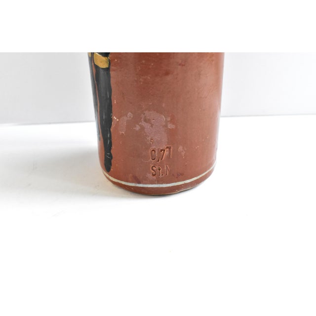Antique Brown Stoneware Gin Bottle With Painted Revolutionary Soldier For Sale - Image 9 of 11