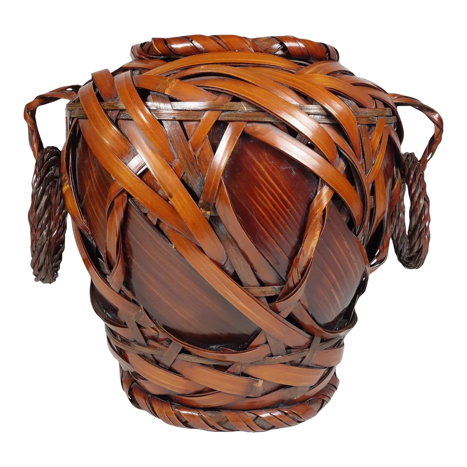 Vintage Ikebana Bamboo Basket Flower Vase, Japan 1950s Chairish