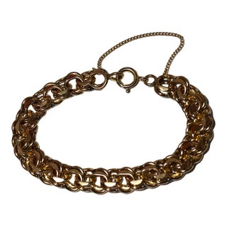 Vintage Heavy Gold Filled Chain Charm Bracelet For Sale