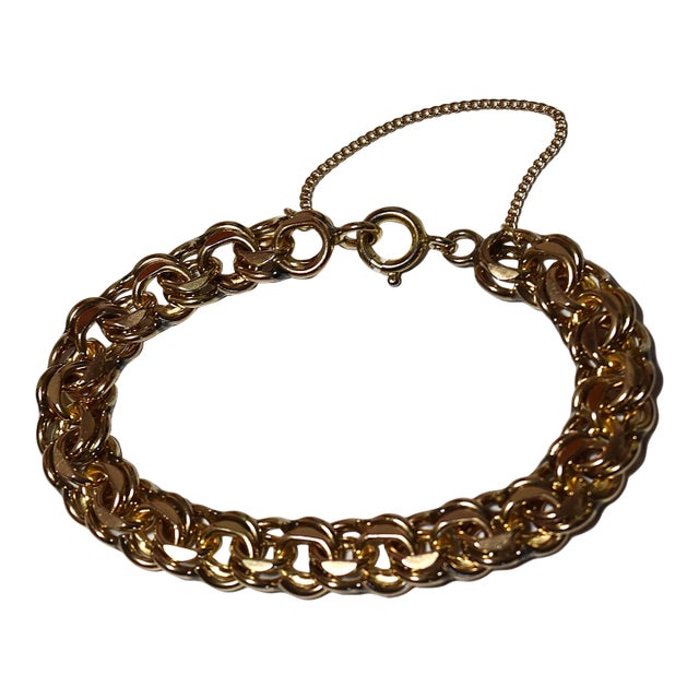 Vintage Heavy Gold Filled Chain Charm Bracelet For Sale