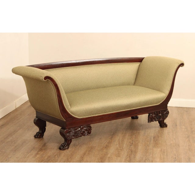 High Quality Antique Mid 19th Century Custom Upholstered Mahogany Sofa with Carved Griffin Feet