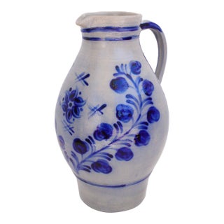 Exr Lrg. 19th C. European Westerwald Salt Glazed Stoneware Jug 16" For Sale