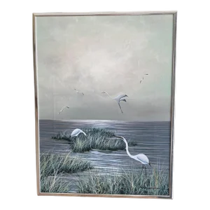 Small Seascape Florida Painting With Birds