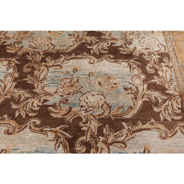 A great example of early 20th century hand-knotted wool Indian Amritsar botanic rug (size adjusted). The main field...