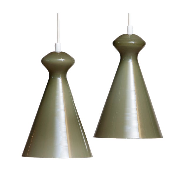 Glass Pendants in Olive Green by Maria Lindeman for Idman Oy, Finland, 1950 For Sale