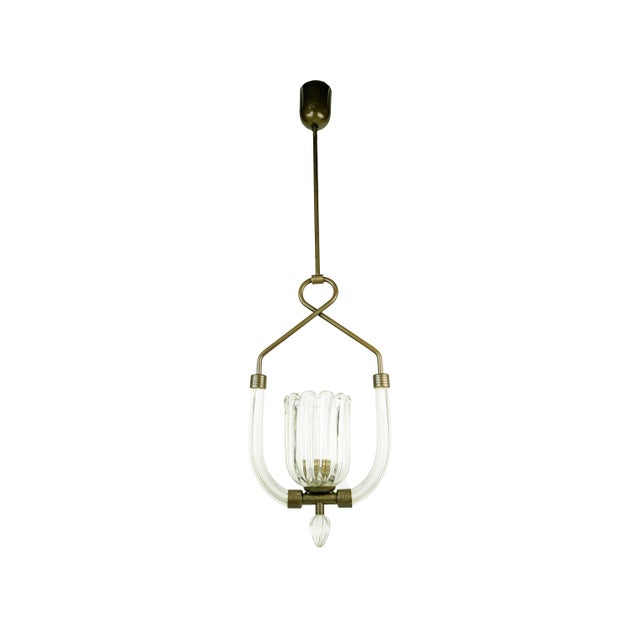 Brass and Clear Murano Glass Pendant Light attributed to Barovier & Toso For Sale - Image 13 of 13
