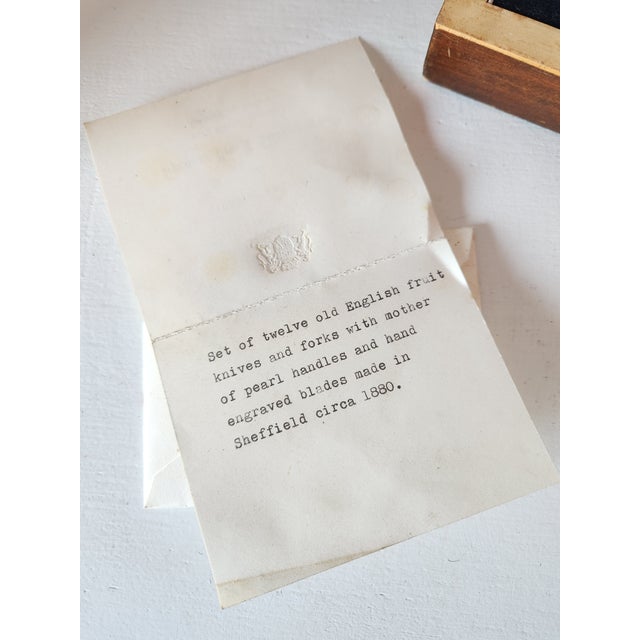 1880's Mother of Pearl Fruit Knife and Fork Set - 24pcs with Wooden Box For Sale - Image 12 of 12