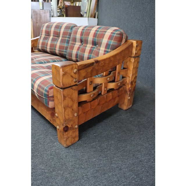 Mid 20th Century Rustic Modern Solid Pine Loveseat by Null For Sale - Image 5 of 9