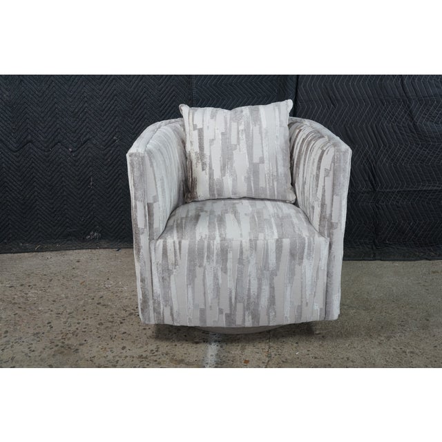 2 Late 20th Century Artistica Modern Grey Chenille Jacquard Fabric Ingrid Swivel Chairs II Pair For Sale - Image 6 of 18