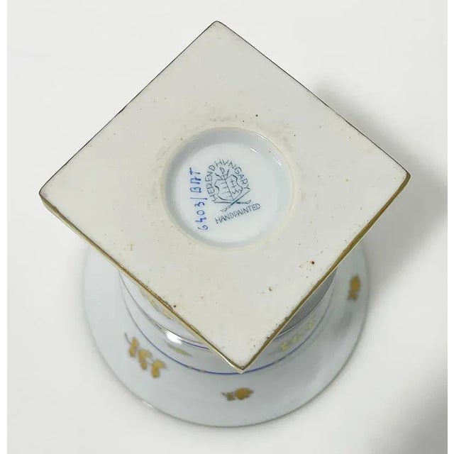 Ceramic Batthyany Blue Vase and Candlestick in Porcelain from Herend, Hungary, 1960s, Set of 2 For Sale - Image 7 of 9