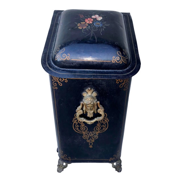 Antique 19th Century French Hand Painted Fireplace Coal Scuttle For Sale