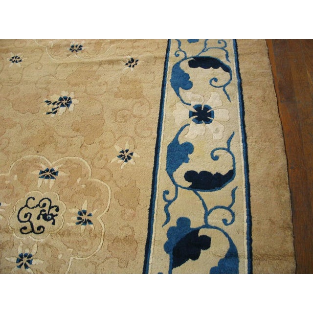 1890s Tan Champagne Dragon Medallion Antique Chinese Peking Rug 12'2" X 13'8" Handknotted Wool Carpet For Sale - Image 4 of 6
