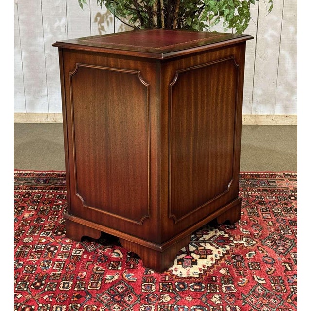 English Mahogany Office Filing Cabinet with Leather Top, 1980s For Sale - Image 5 of 12