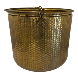 Mid 20th Century Decorative Crafts Inc Large Hammered Brass Pot Kettle With Brass Swing Handle