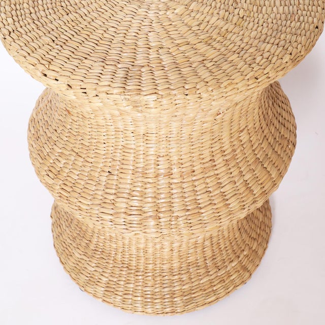Pair of Woven Reed Mid Century Style Stands For Sale In West Palm - Image 6 of 8