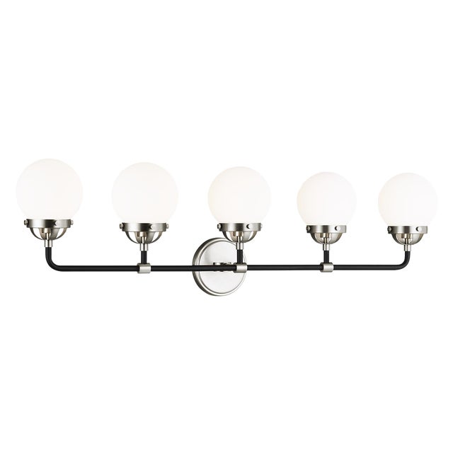 The Cafe five light vanity fixture in brushed nickel provides abundant light for your bath vanity, while adding a layer of...