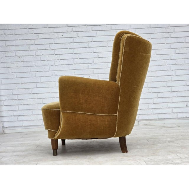 Green Danish Relax Chair in Honey Yellow Furniture Velour, 1960s For Sale - Image 8 of 18