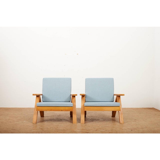 Armchairs with Wooden Frame and Seat and Back in Fabric, Set of 2 For Sale - Image 3 of 12
