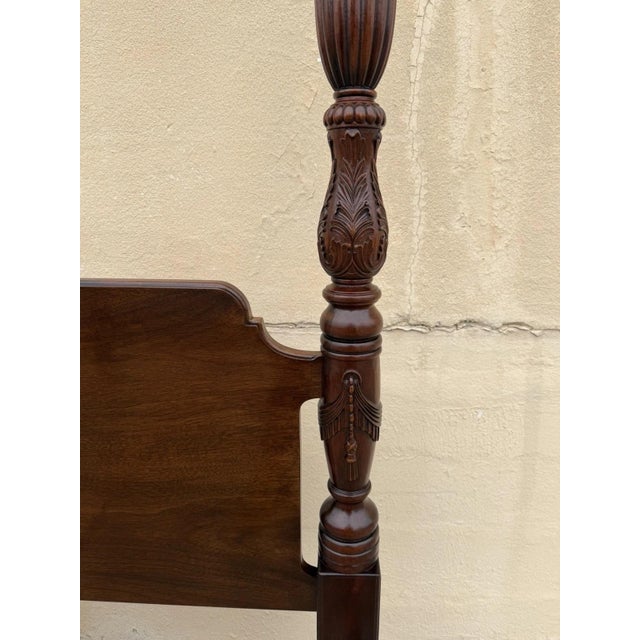 Late 20th Century Henredon Georgian Chippendale Mahogany Queen Size Tall Carved Finial Poster Bed For Sale - Image 5 of 17