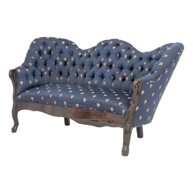 Victorian Button-Tufted Upholstered Walnut Sofa For Sale