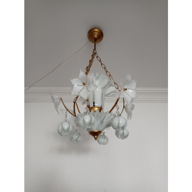 Vintage 1970s Murano White Glass Chandelier | Chairish