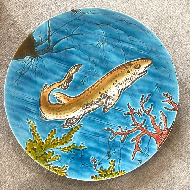 This is a wonderful example of Shutz Cilli manufacture in the late 19Th, century. This Faience Marine Life Plater by...