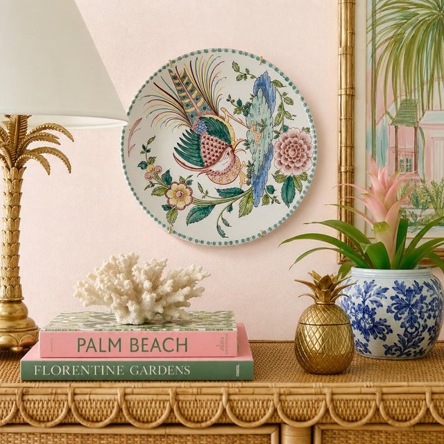 Chelsea House Inc Vintage 13” Ânfora Portugal, Beautifully Hand‑Painted Faience Plate — Bird & Floral, Wall‑Hanging, Palm Beach Regency Decor - See Pics! For Sale - Image 4 of 8