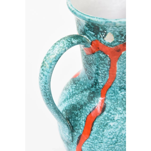 1960s Vintage Abstract Ceramic Pitcher With Handle Turquoise, Teal Turquoise, Orange, White, Italy For Sale - Image 5 of 9