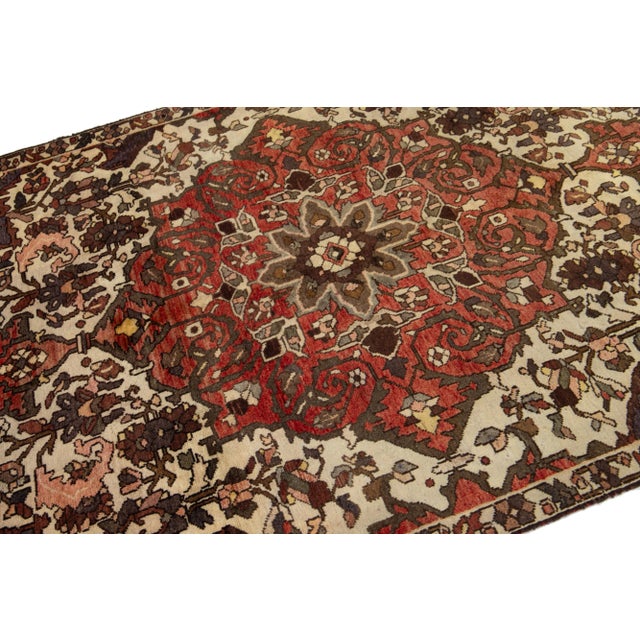 Vintage Medallion Persian Bakhtiari Wool Rug With Red Color For Sale - Image 4 of 7