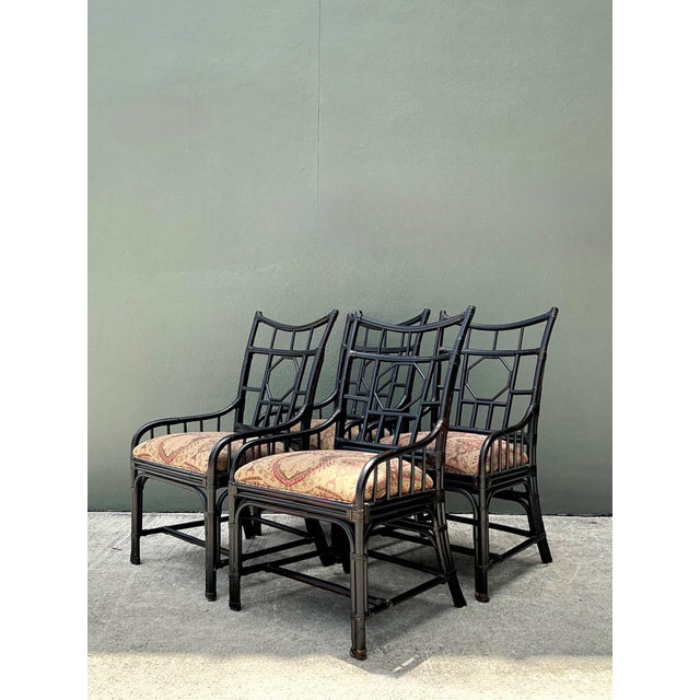 Vintage Palecek Medallion Back Rattan Chairs - Set of 4 For Sale - Image 10 of 15