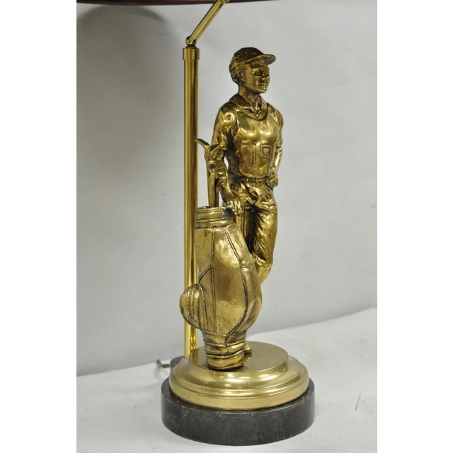 Vintage Maitland Smith Bronze Figure Golfer Sculpture Table Lamp W Leather Shade For Sale - Image 13 of 18