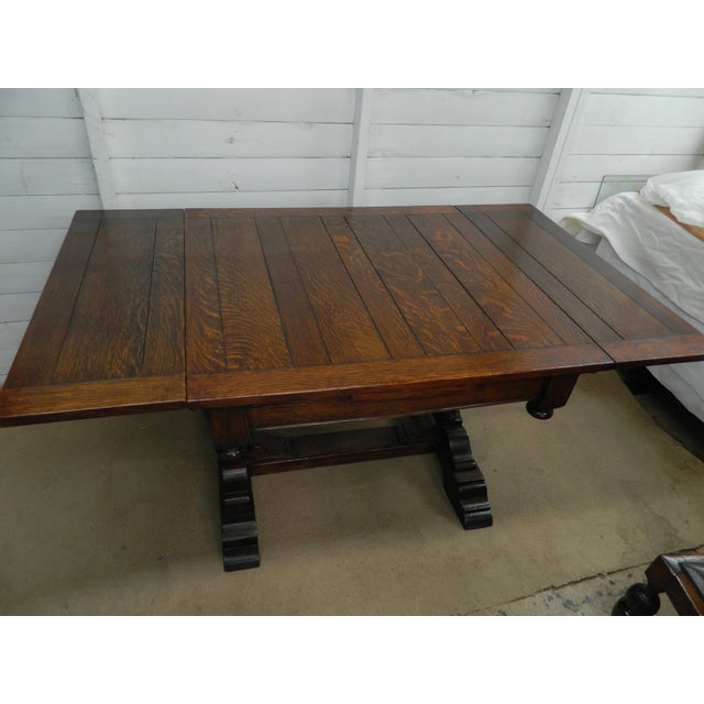 1920s Extendable Refectory Table and Chairs in Oak, 1920s, Set of 5 For Sale - Image 5 of 18