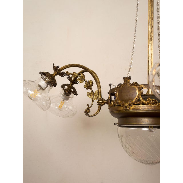 Vintage Art Nouveau Chandelier in Brass and Cut Glass, Italy, 1920s For Sale - Image 11 of 14