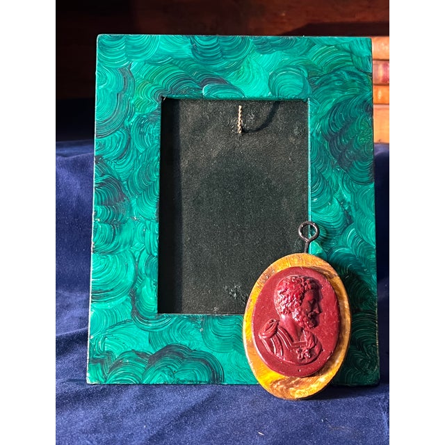 Grand Tour Grand Tour Style Faux Jasper Intaglio of Emperor Hadrian in Faux Malachite Frame. For Sale - Image 3 of 10