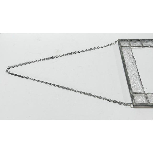 Vintage Geometric Stained Glass Panel – Art Deco, Abstract Modern Window Hanging, Teal Glass Wall Decor For Sale - Image 10 of 10