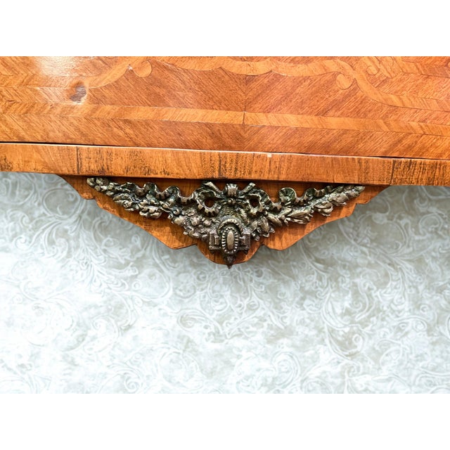 Mid 20th Century Marble Top Three Drawer Floral Motif Commode For Sale - Image 9 of 11