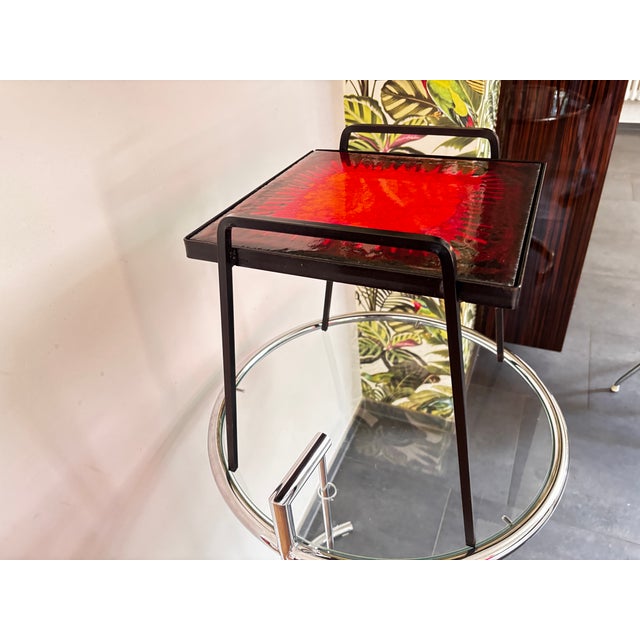 1950s Wrought Iron and Ceramic Side Table by Frères Cloutier, France, 1950 For Sale - Image 5 of 8