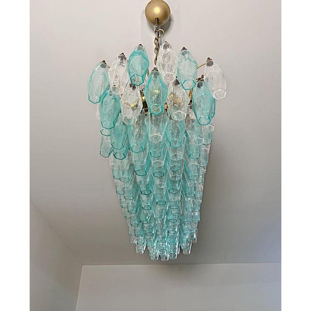 Turquoise and Clear Murano Glass Poliedri Chandelier by Carlo Scarpa For Sale - Image 9 of 18