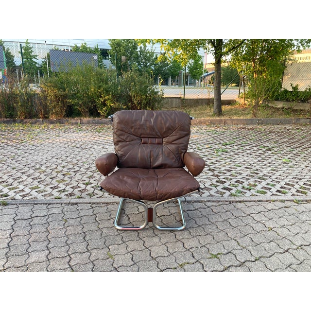 Wing Wingback Brown Leather Lounge Chair by Harald Relling for Westnofa, 1970s For Sale - Image 13 of 16