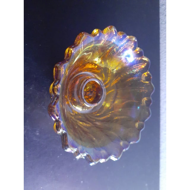 1970s 1970s Vintage Indiana Glass Iridescent Marigold Single Taper Candle Holder For Sale - Image 5 of 8