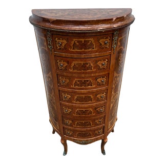 Early 20th Century Marquetry Inlaid With Ormolu Semicircle Lingerie Chest For Sale
