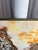 Vintage framed painting. Acylic / oil on canvas. Modernist style featuring two leopards with yellow and orange background....