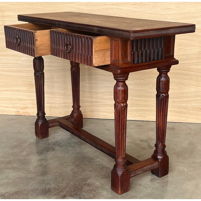 Early 20th Century Catalan Spanish Carved Walnut Console Table with Two Drawers, 1890 For Sale - Image 6 of 18