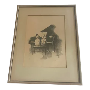Mid 20th Century Vintage Framed Signed Contemporary Original Lithograph “Duet” by Artist Margery Austen Ryerson