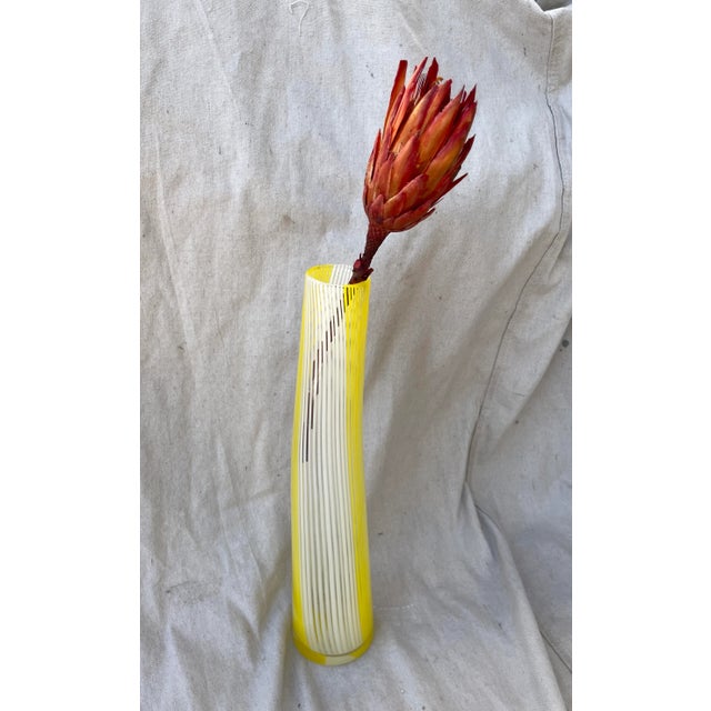 Vintage Dino Martens Style Yellow/White Swirl/Stripe Glass Vase Tall slender in style with a 3.5in base. Great for spring...